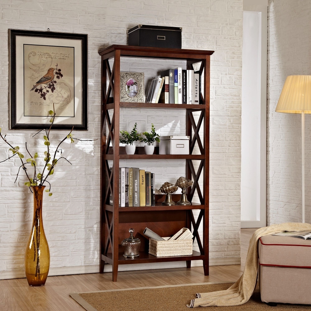 Contemporary Walnut 4 shelf Tiered Bookcase