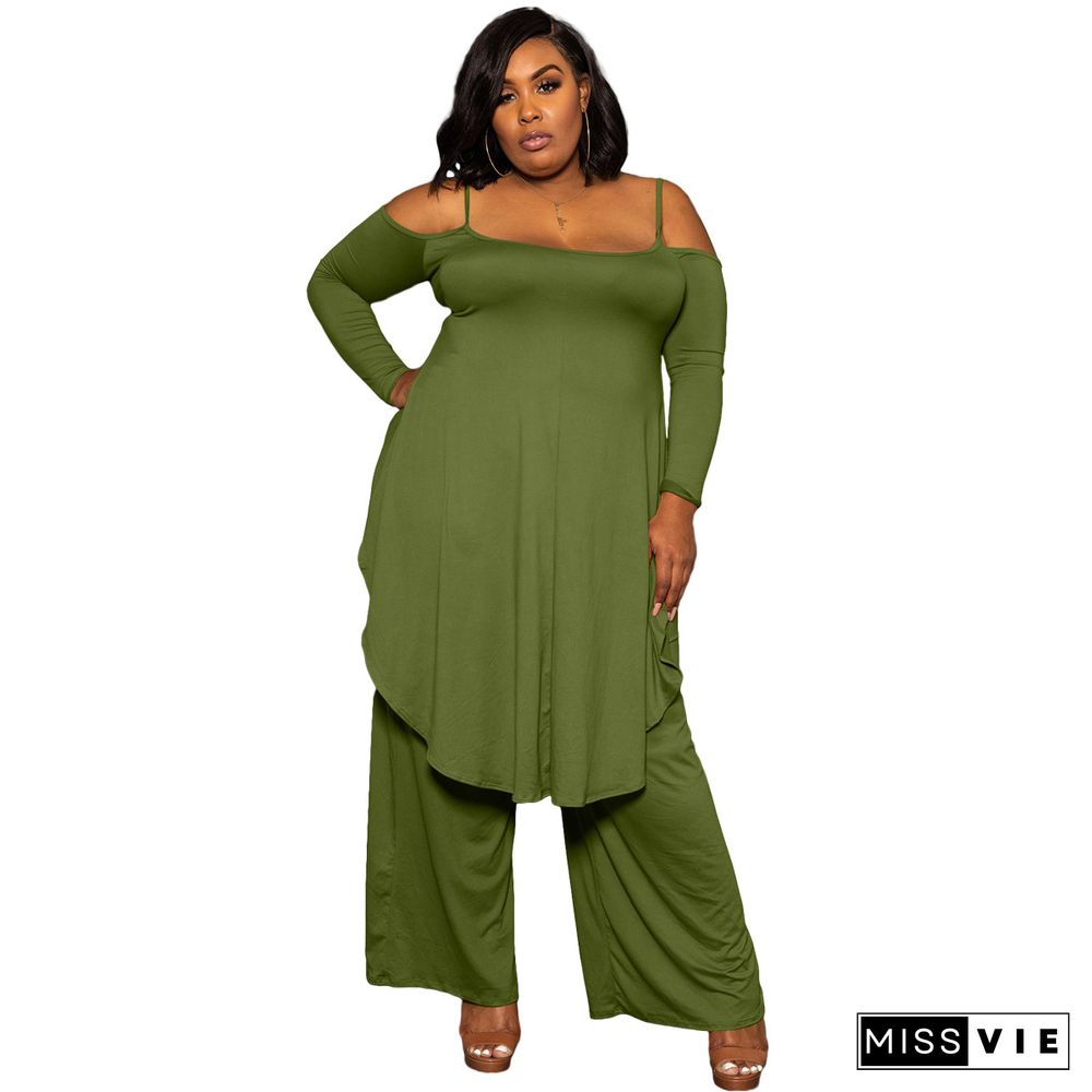 Plus Size Irregular Solid Casual Wide-leg Pants Suits