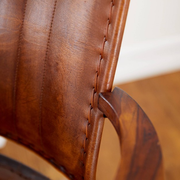 Vintage Cow Hide Leather And Iron Accent Chair Brown Olivia amp May