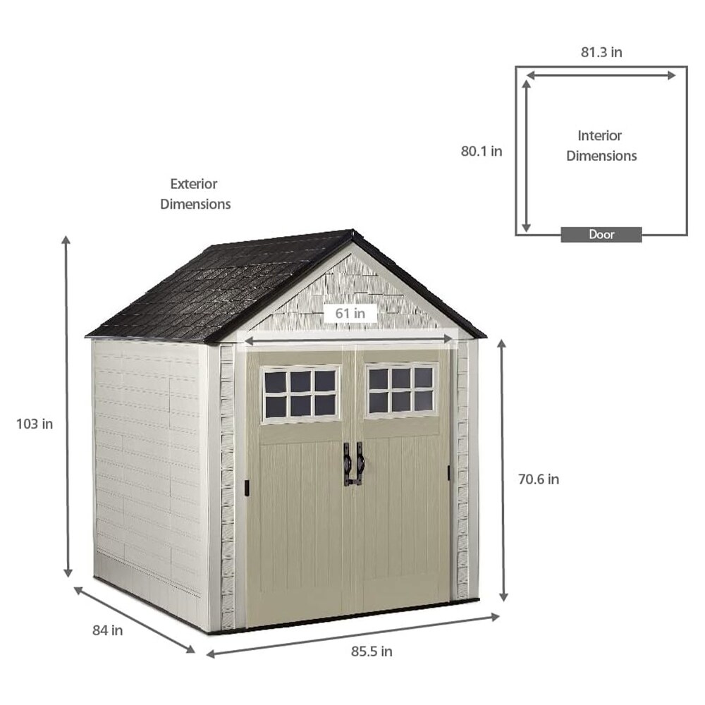 Rubbermaid 7x7 Ft Durable Weather Resistant Resin Outdoor Storage Shed  Sand   260