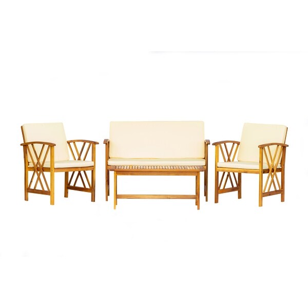 Beckton 4Piece Outdoor Wood Patio Chat Set with Cushions