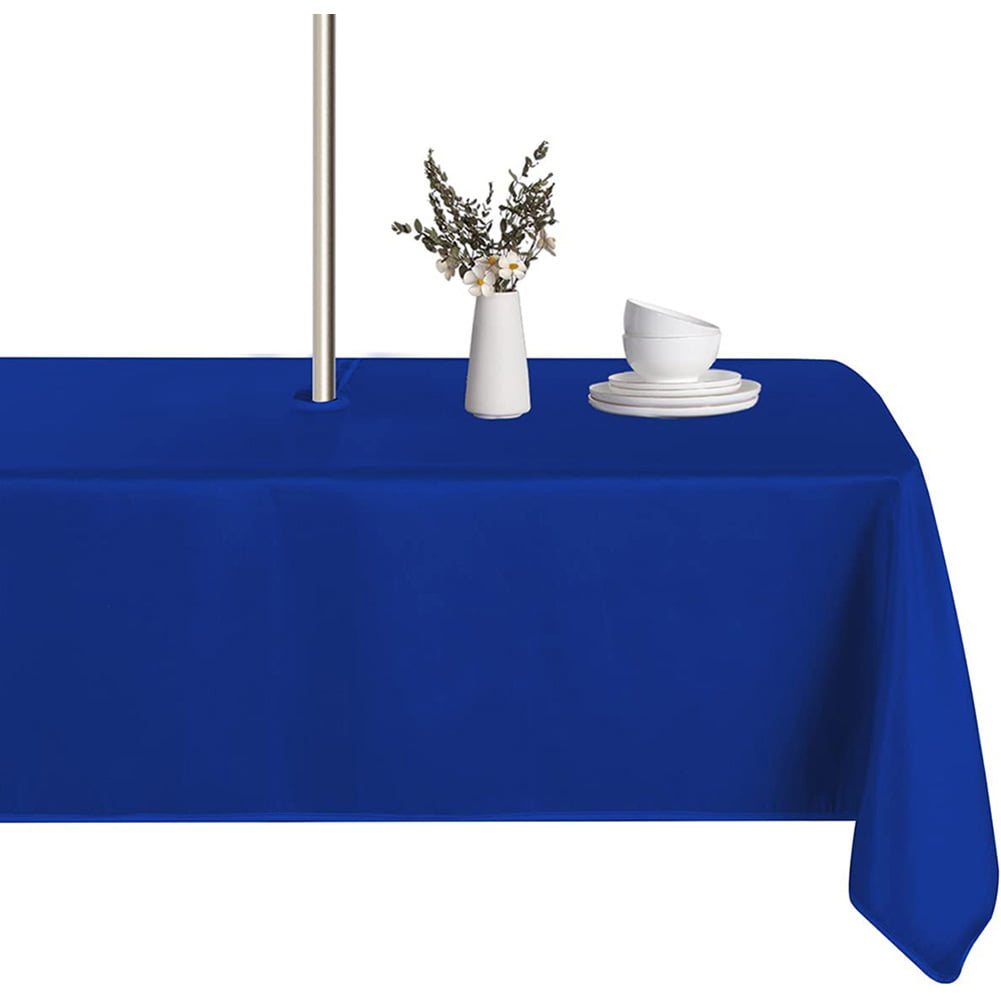 Outdoor And Indoor Tablecloth - Washable Waterproof Wrinkle Free Table Cloth With Zipper And Umbrella Hole For Spring/Summer/Party/Picnic/Bbqs/Patio (Rectangle 60X84 Inch, Blue)