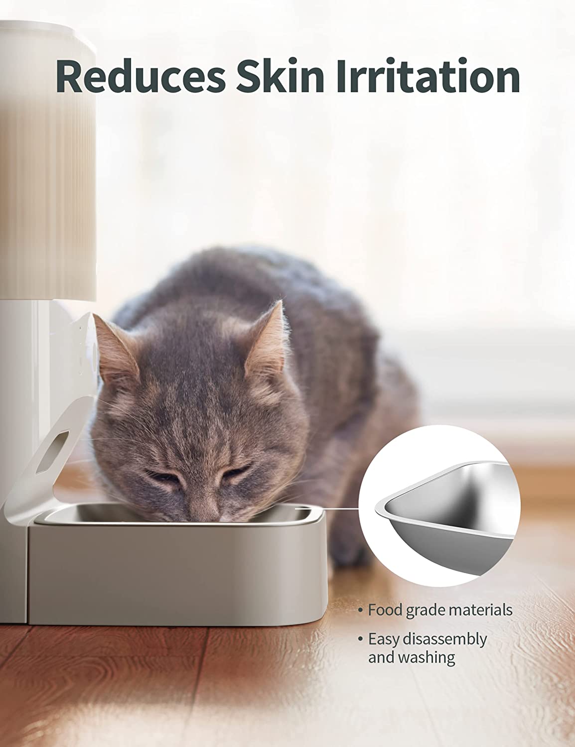 Kalado Smart WIFI Automatic Cat Feeder /Pet Feeder with 3.8L Dry Food Dispenser， Stainless Steel Food Bowl， Clog-Free and Dual Power Source in Pure