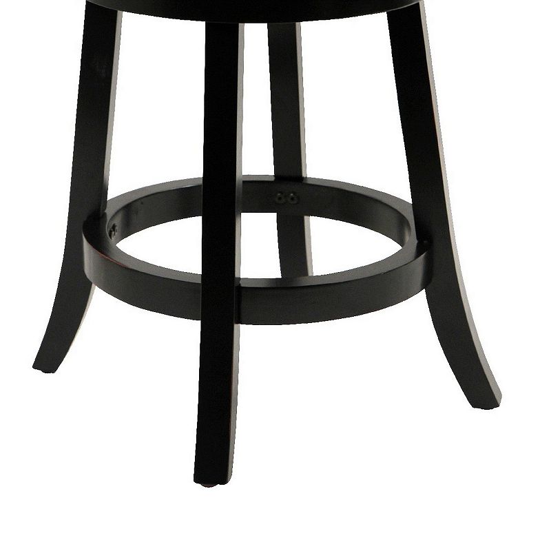 24 Inch Ava Solid Wood Swivel Counter Stool， Vegan Faux Leather， Black