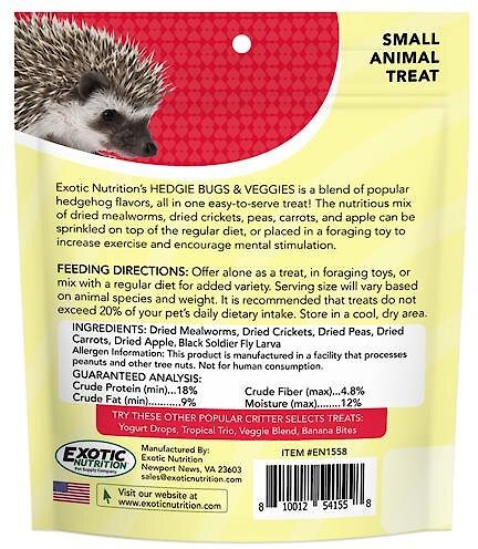 Exotic Nutrition Critter Selects Hedgie Bugs and Veggies Hedgehog Treats， 2.75-oz bag