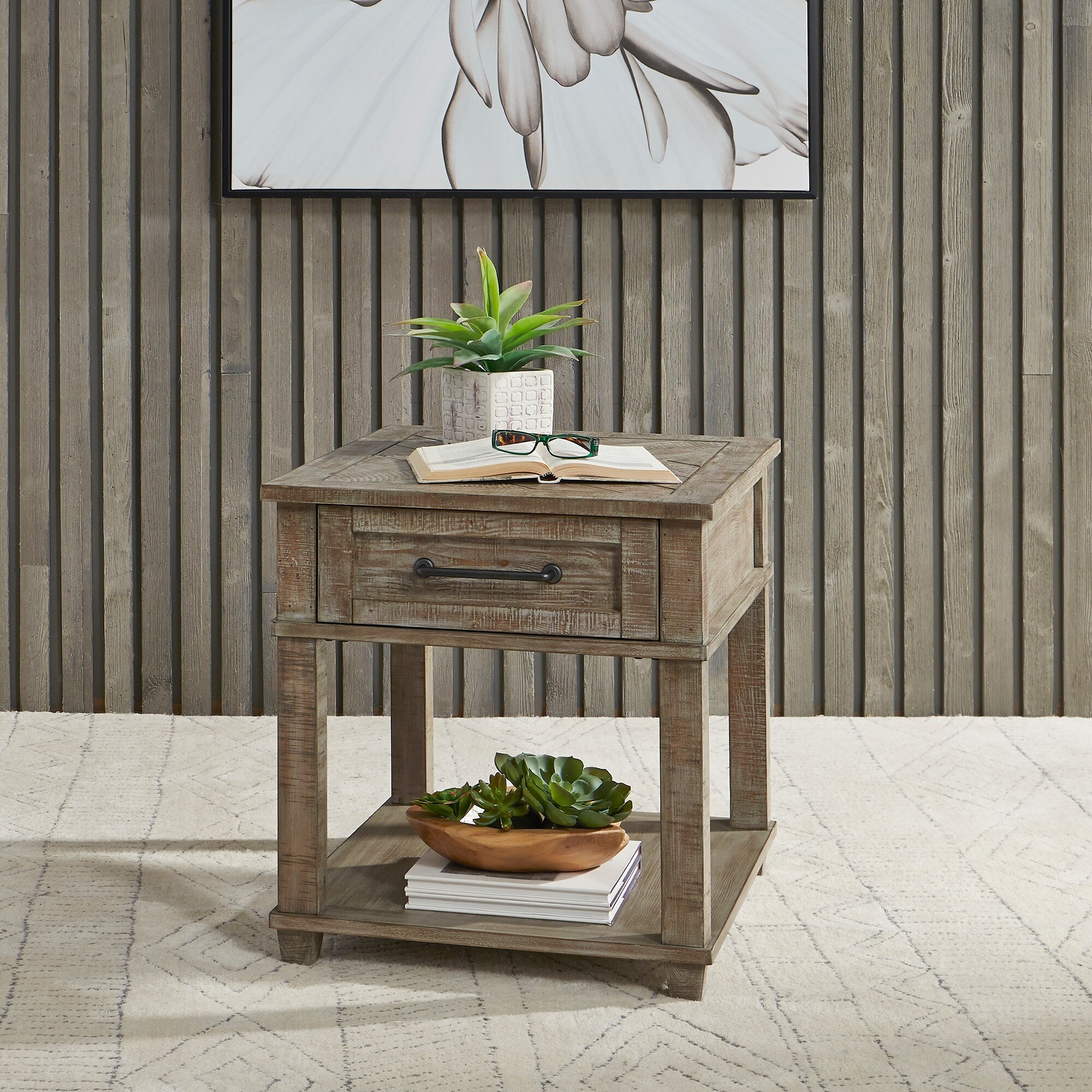 Parkland Falls Weathered Taupe Rectangular End Table