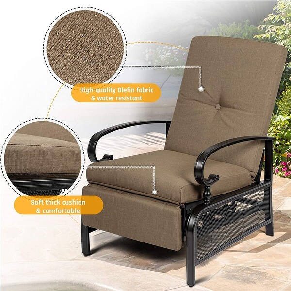 SUNCROWN Outdoor Patio Adjustable Cushioned Recliner Lounge Chair Set with Coffee Square Side Table