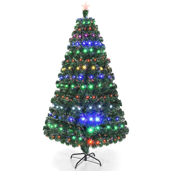 Costway 7' PreLit Fiber Optic Artificial Christmas Tree w/Multicolor