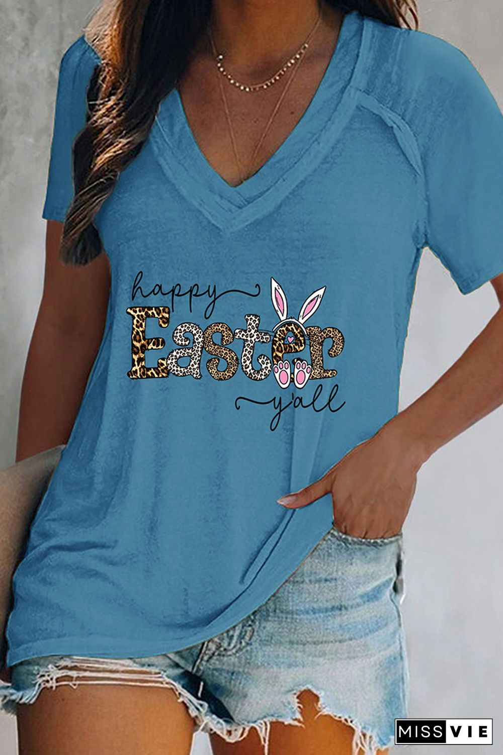 Happy Easter Y'All, Easter V Neck Graphic Tee