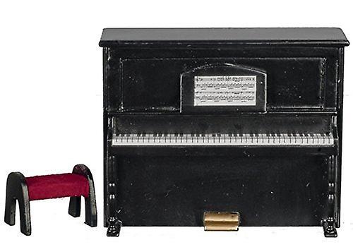 Dolls House Black Upright Piano andamp; Bench Music Room Furniture