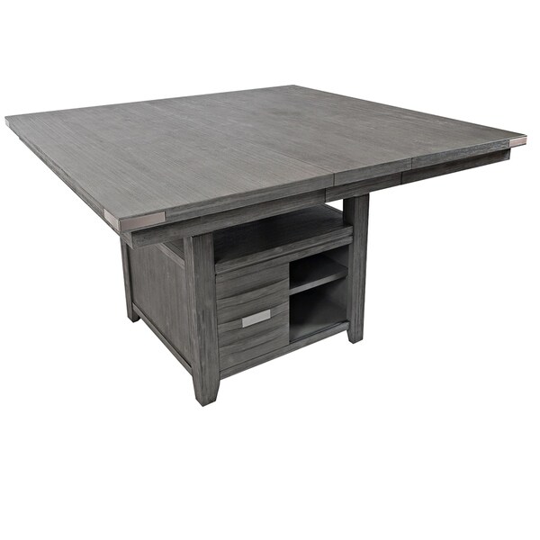 Wooden Dining Table with 4 Interior Shelves and Sliding Door， Gray