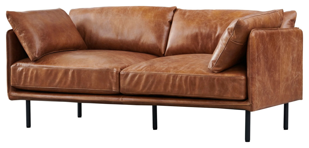 Venezia Industrial Modern Love Seat   Light Brown Leather   Industrial   Loveseats   by Crafters and Weavers  Houzz