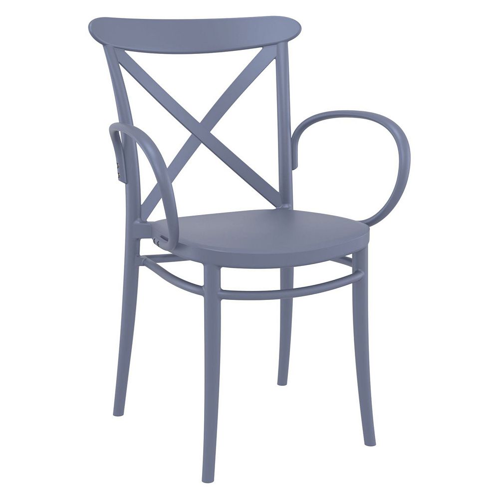 34.25 Gray Cross Stackable Patio XL Dining Armchair