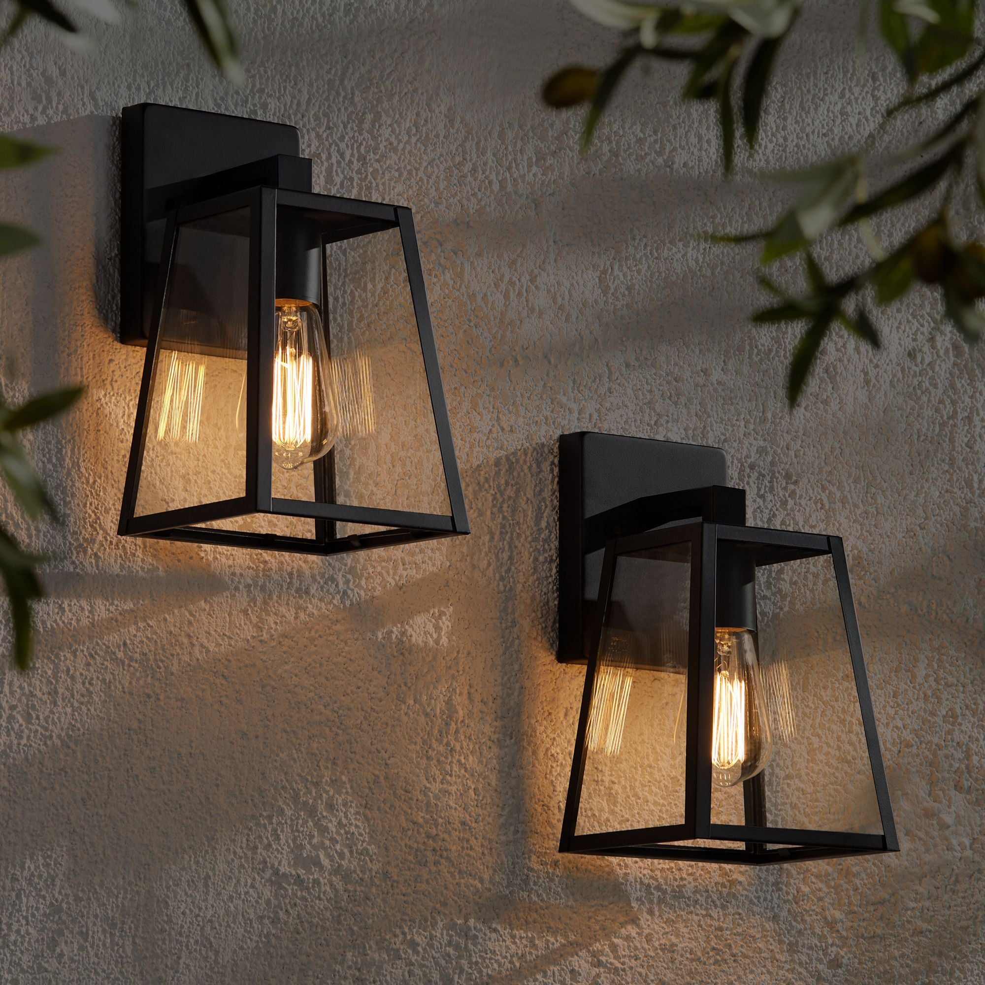 John Timberland Modern Rustic Outdoor Wall Lights Fixtures Set of 2 Tapering Black 10 3/4" Glass for Exterior House Porch Patio