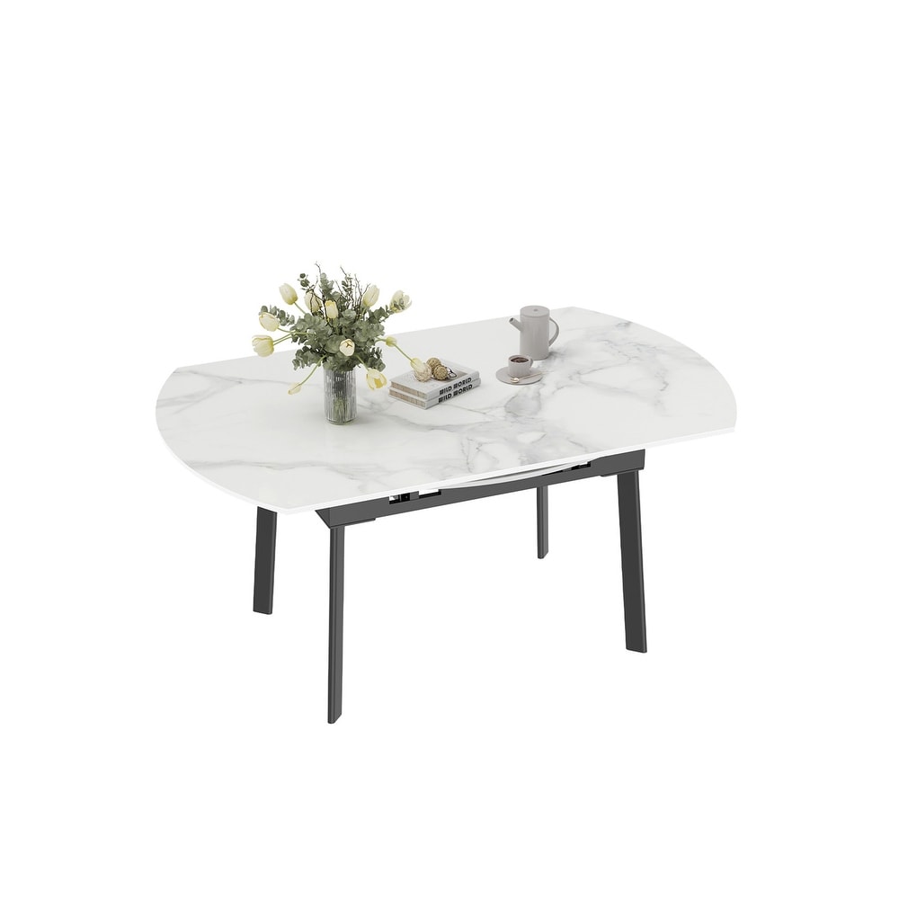 52 Inches Round Slate Extendable Dining Table