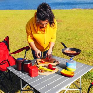 SUGIFT Portable Roll Up Gray Aluminum Folding Camping Table with Carrying Bag SGFT88301