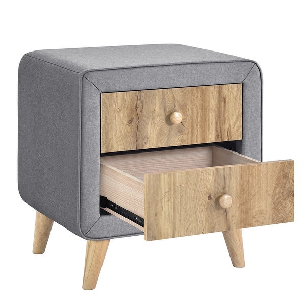 Upholstered Wooden Nightstand with 2 Drawers，Bedside Table with Rubber Wood Leg - - 36612629