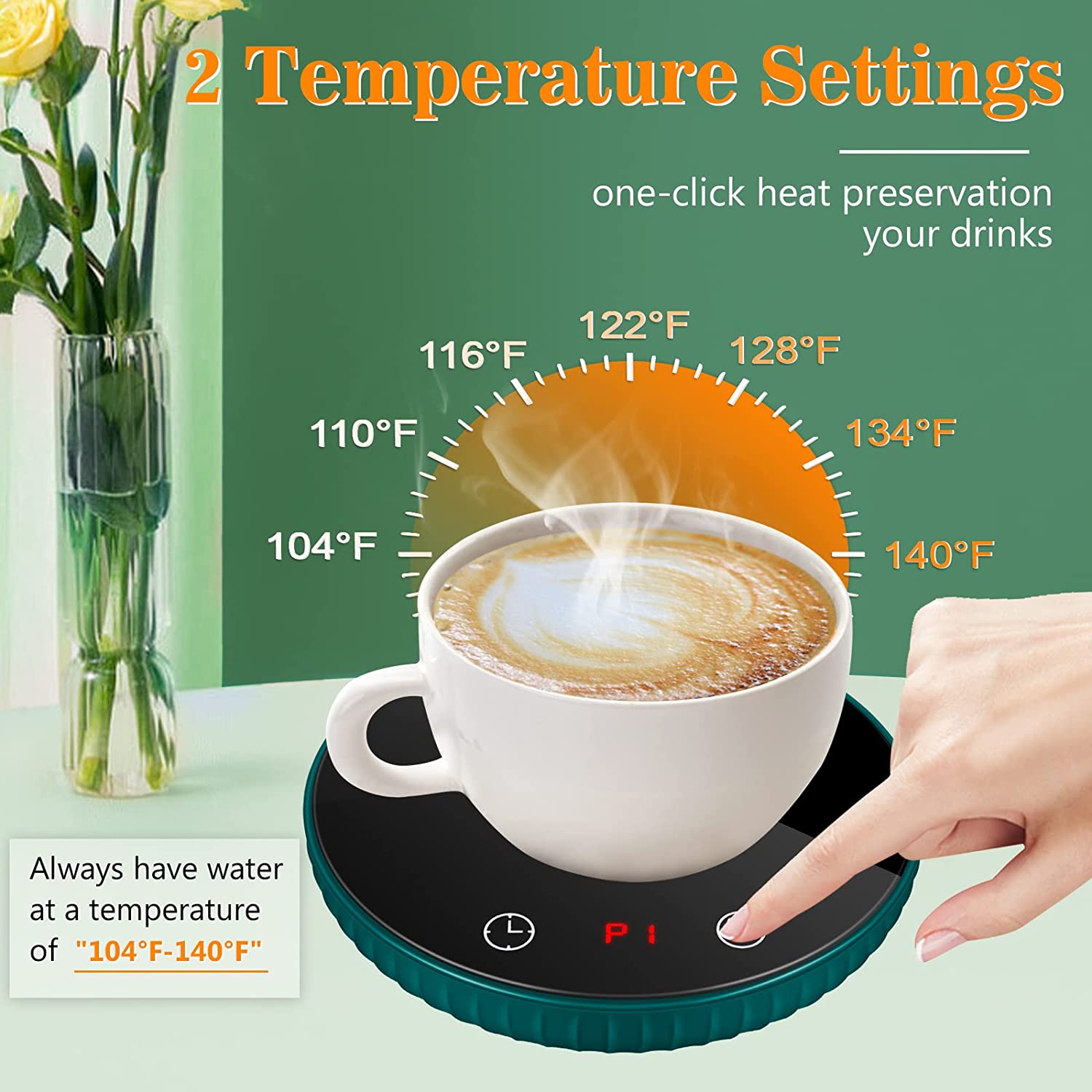 Coffee Mug Warmer， Smart Cup Warmer for Desk with Auto Shut Off， Electric Beverage Warmer with 2 Temperature Settings and 12H Timing， Candle Wax Cup Warmer Heating Plate for Hot Tea， Cocoa， Milk