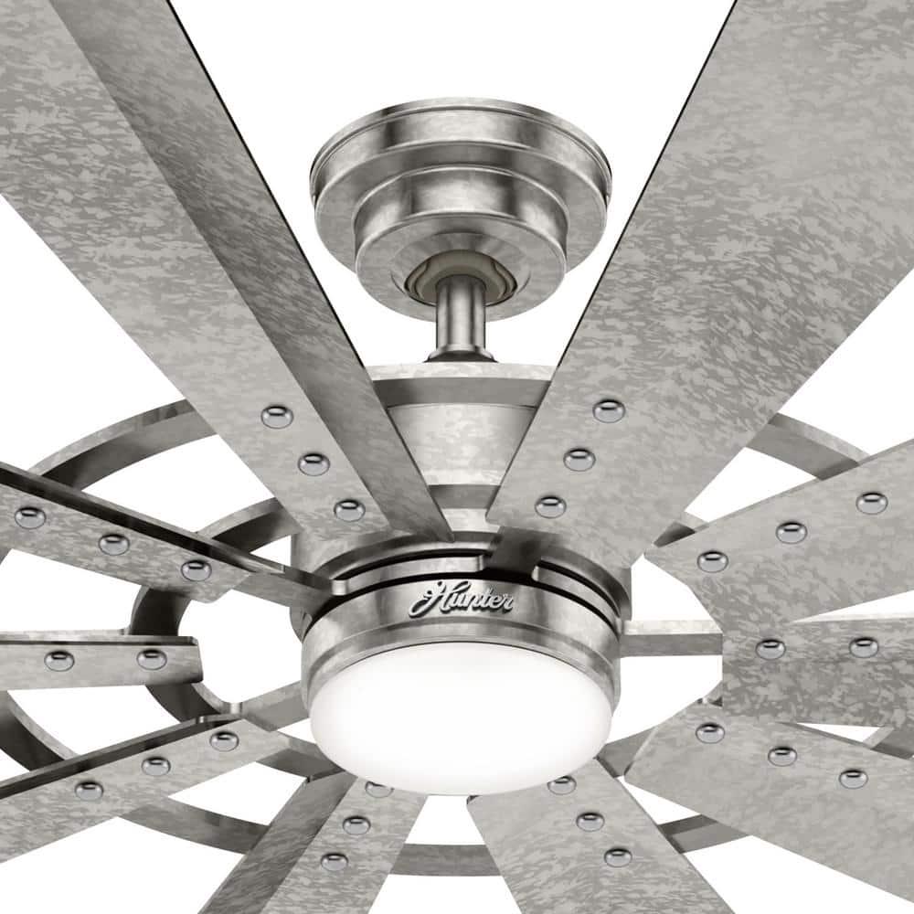 Hunter Crescent Falls 52 in Integrated LED IndoorOutdoor Galvanized Ceiling Fan with Light Kit and Remote