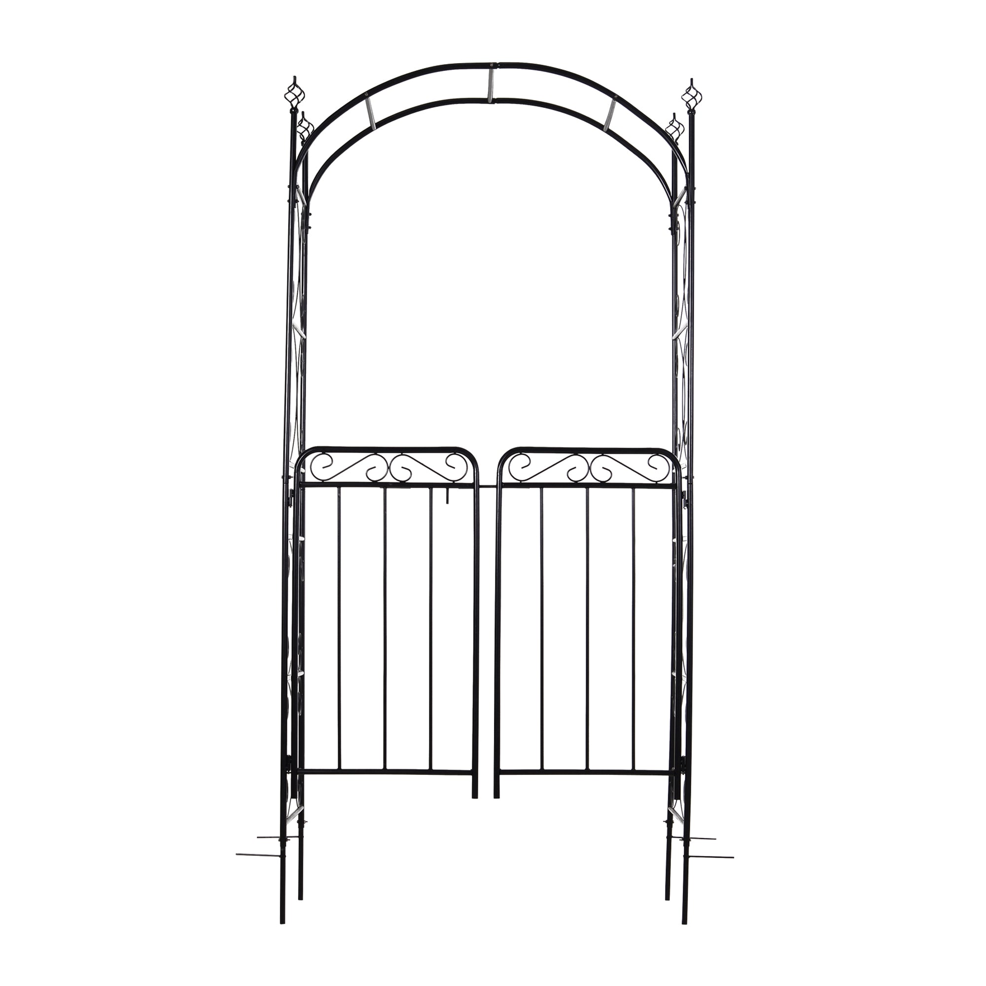 Garden Arch 7' Steel Arbor Arch with Scrollwork Doors for Wedding Ceremoney Party for Lawn, Backyard