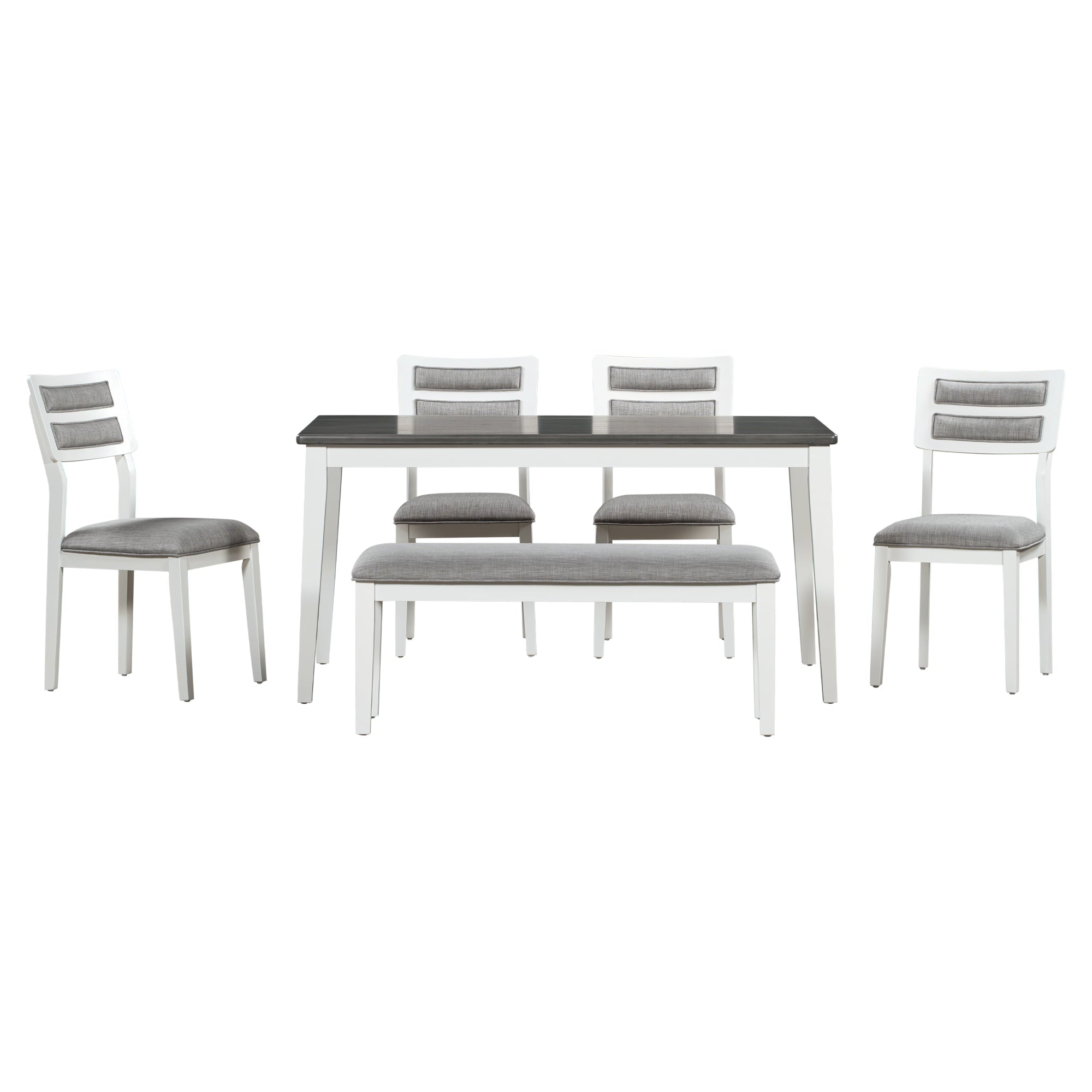 Dining Room Set for 6, WEPSEN 6 Piece Dining Room Set, Farmhouse Dining Table Set with Bench and 4 Upholstered Chairs, Wooden Dining Room Set, Dining Set Furniture for Kitchen Dining Room, White