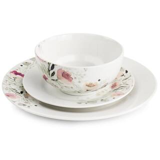 GIBSON HOME Lily Garden Ceramic 12-Piece White and Pink Dinnerware Set 985117628M