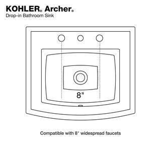 KOHLER Archer Drop-In Vitreous China Bathroom Sink in White with Overflow Drain K-R2356-8-0