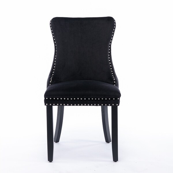 Modern Furniture， Velvet Upholstered Wing-back Set of 2 Dining Chair with Backstitching Nailhead Trim and Solid Wood Legs