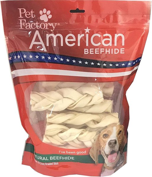 Pet Factory Beefhide 6-inch Braided Sticks Natural Flavored Natural Dog Hard Chews， 14 count