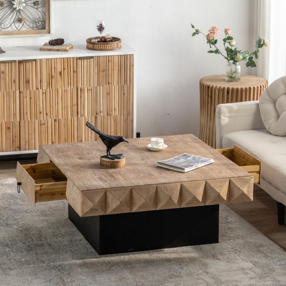 TATEUS 41.33 quotThree dimensional Embossed Pattern Square Retro Coffee Table   Traditional   Side Tables And End Tables   by TATEUS LLC  Houzz