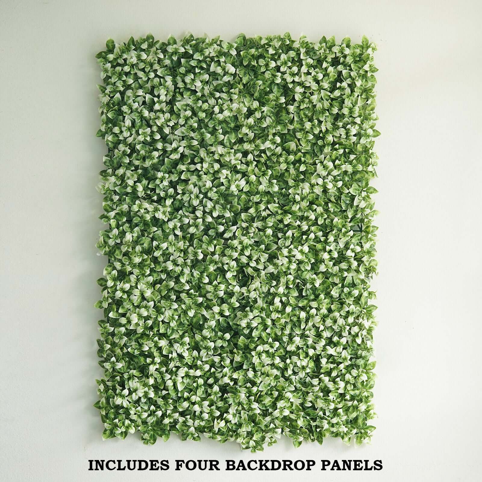 White Tip Green Boxwood Hedge Garden Wall Backdrop Mat 4 Artificial Panels 11 Sq ft.