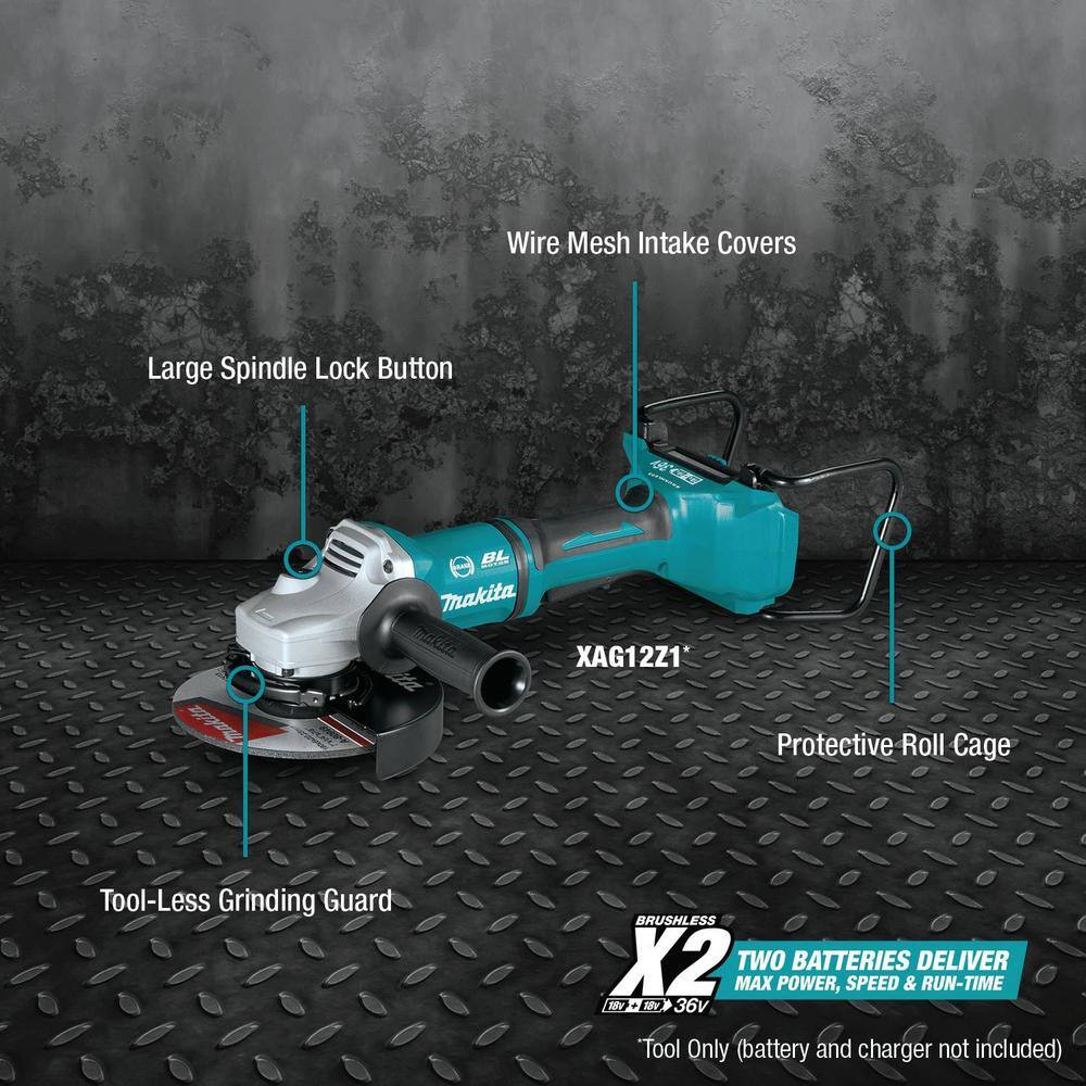 Makita 18V X2 LXT Lithium-Ion 36V Brushless Cordless 7 in. Paddle Switch Cut-OffAngle Grinder w Electric Brake Tool Only XAG12Z1