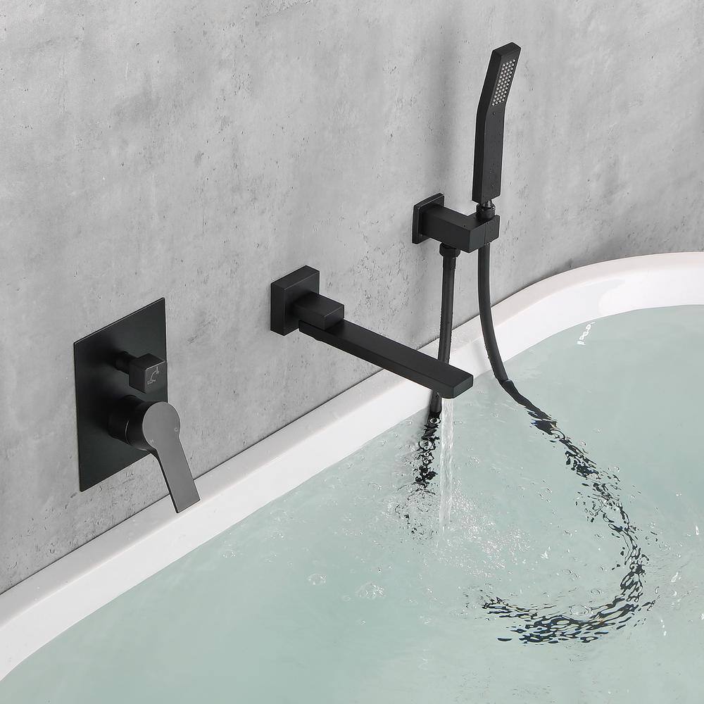 Aurora Decor Ami Single-Handle Wall Mount Roman Tub Faucet with 180 Swivel spout and Hand Shower Ceramic Disc in Matte Black SMDHD2A88030B