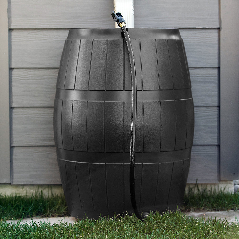 FCMP Outdoor 45-Gallon BPA Free Home Rain Water Catcher Barrel， Black (2 Pack)