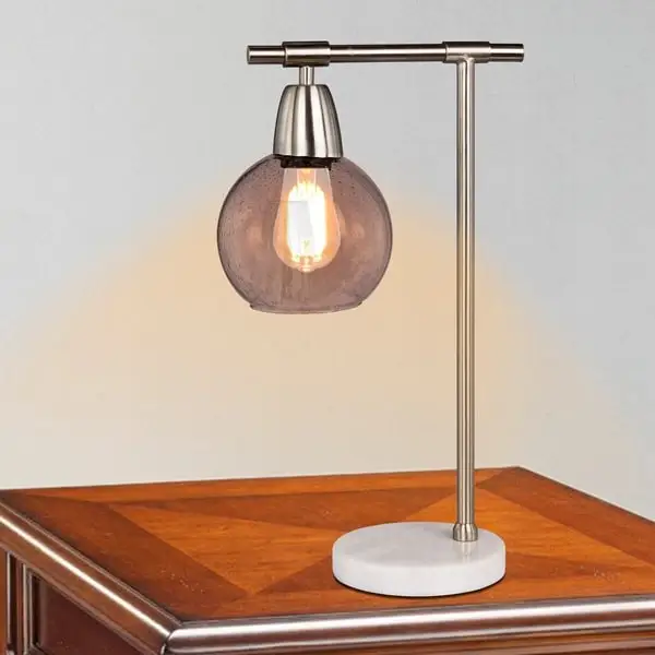 Fangio Lighting's 1560 18 in. Metal and Glass Table Lamp in a Brushed Steel and Clear Finish w/Marble Base (Includes Bulb)