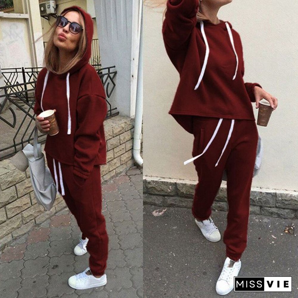 Women Fashion Tracksuit Set Sports Hoodies Long Pants Sweatshirt