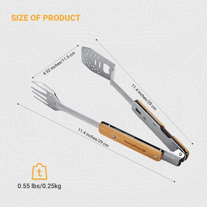 KingCamp 4 in 1 Stainless Steel BBQ Grilling Tools Set - Multifunctional Barbecue Tong with Turner/Spatula， Fork and Bottle Opener KP2009