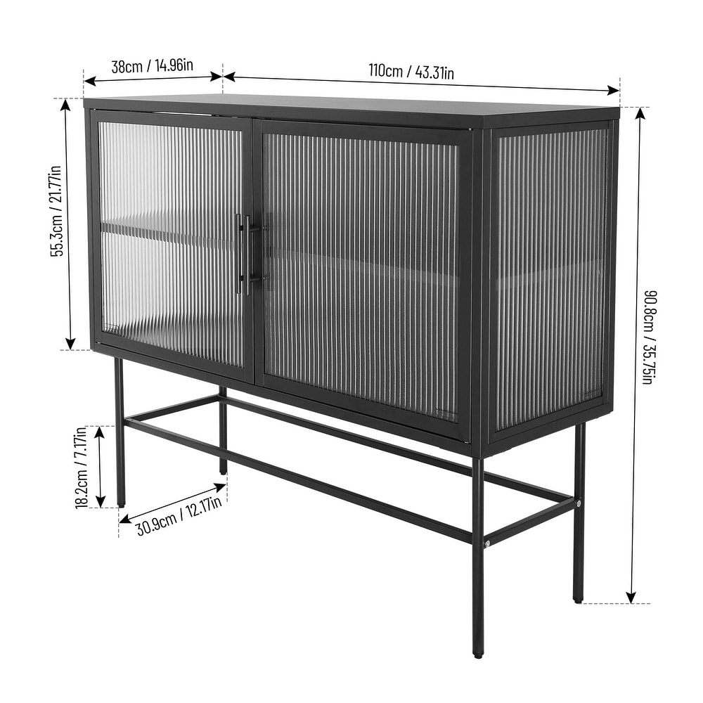 43 inch wide Industrial Metal Sideboard Storage Cabinet Buffet Cabinet with Double Mesh Doors and Open Shelf for living room