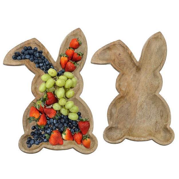 Auldhome Design Farmhouse Bunny Serving Trays nested Set Of 2 Nesting Rabbit shaped Wooden Charcuterie Platters For Easter Or Spring