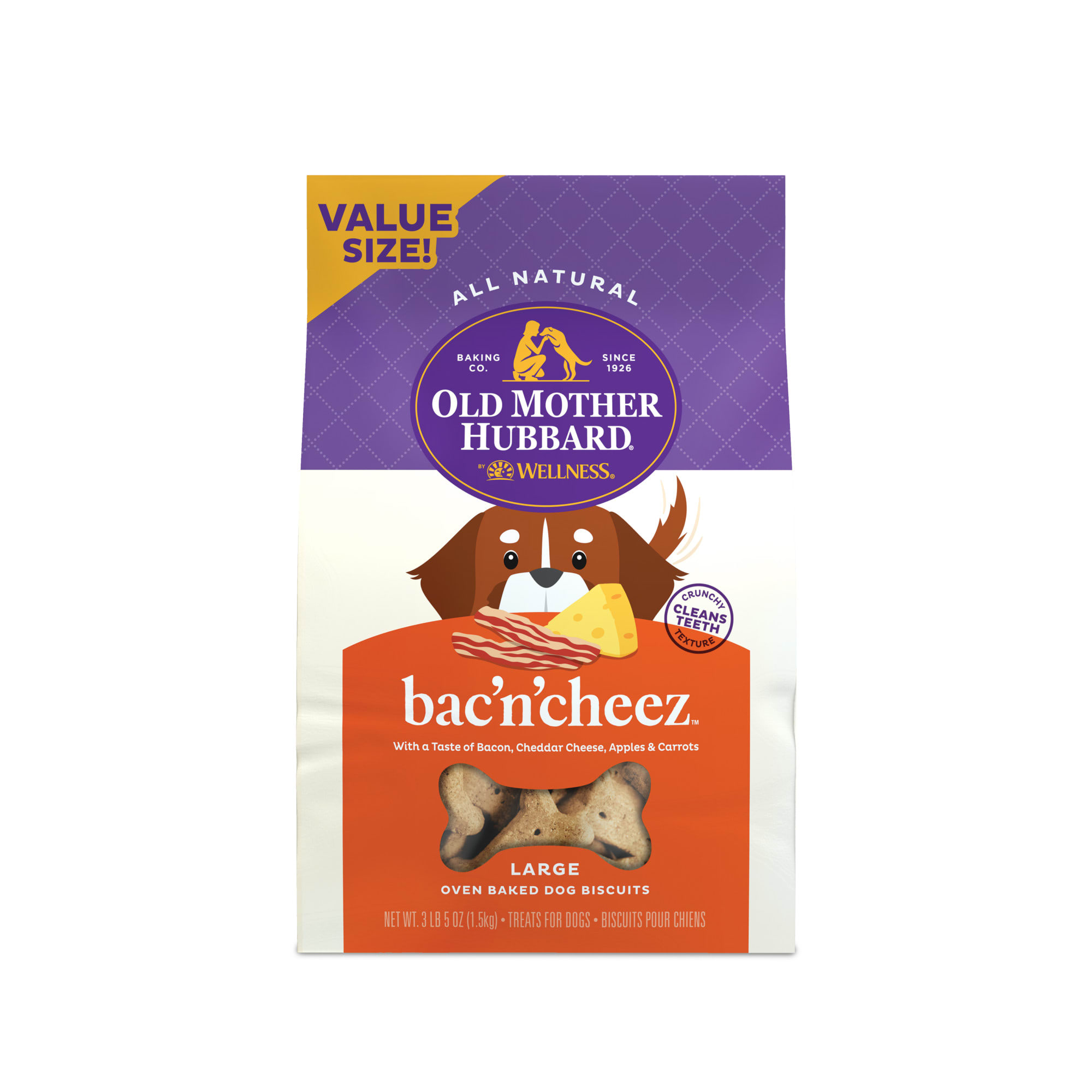 Old Mother Hubbard Crunchy Classic Natural Bac'N'Cheez Dog Biscuits， Large， 3.3 lbs.