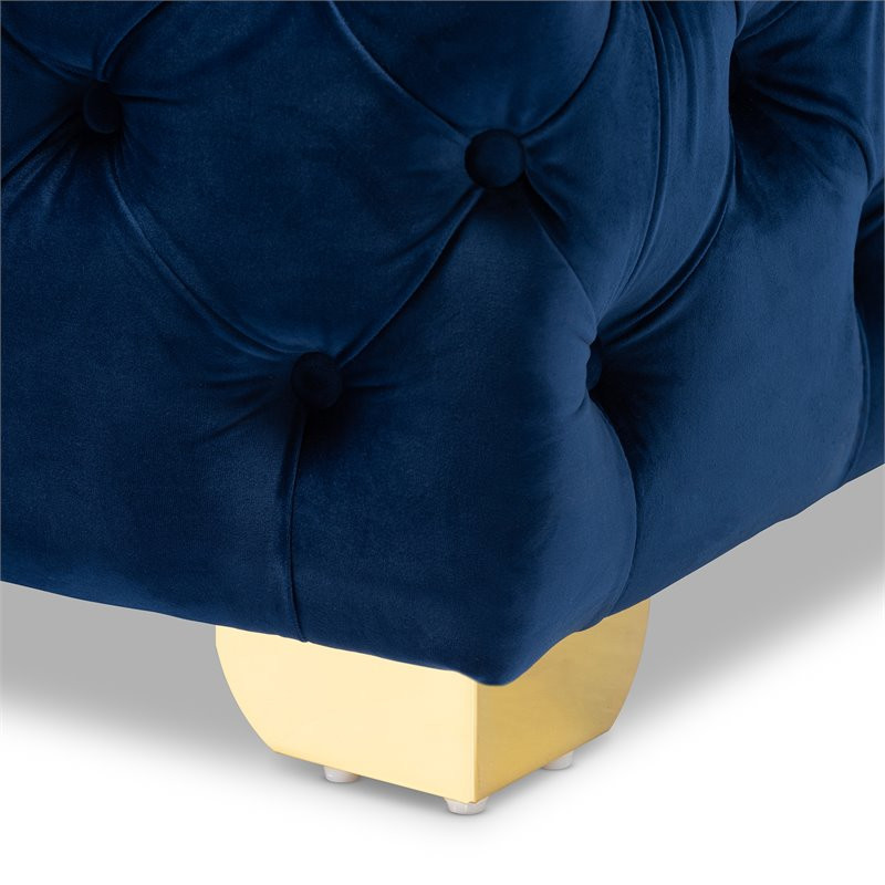 Baxton Studio Avara Modern Tufted Velvet Ottoman in Royal Blue and Gold   Contemporary   Footstools And Ottomans   by Homesquare  Houzz