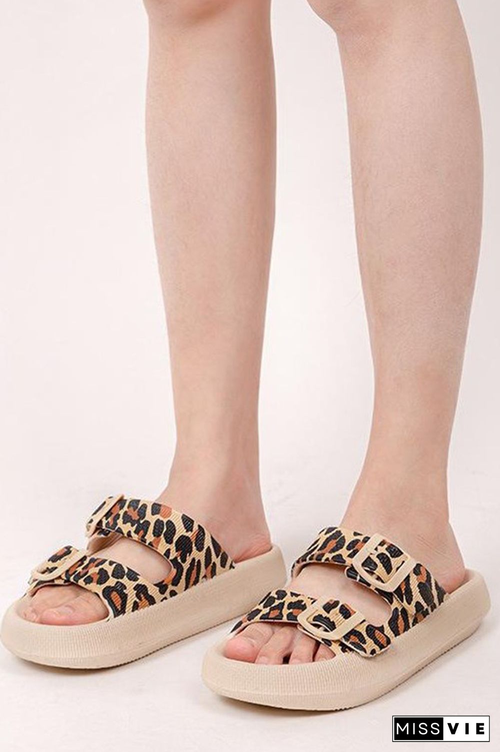 Leopard Print Buckle Strap Slippers