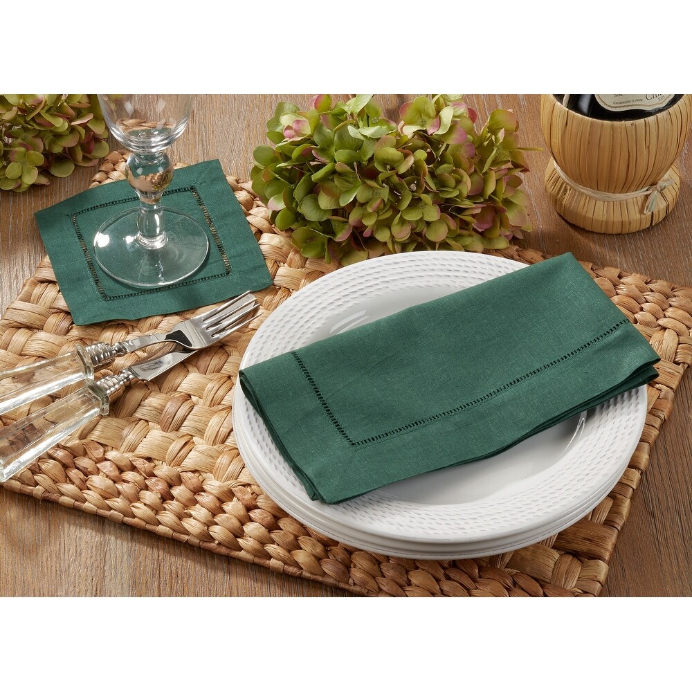 Hemstitched Linen Blend Cocktail Napkins (Set of 12)