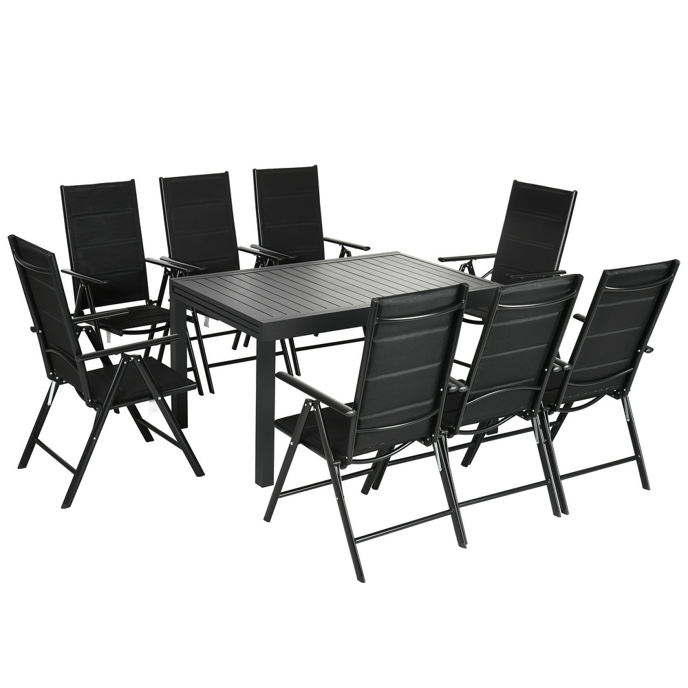 Outsunny 9 Pieces Patio Dining Set for 8  Aluminum Expandable Outdoor Table  Folding and Reclining Padded High Back Chair