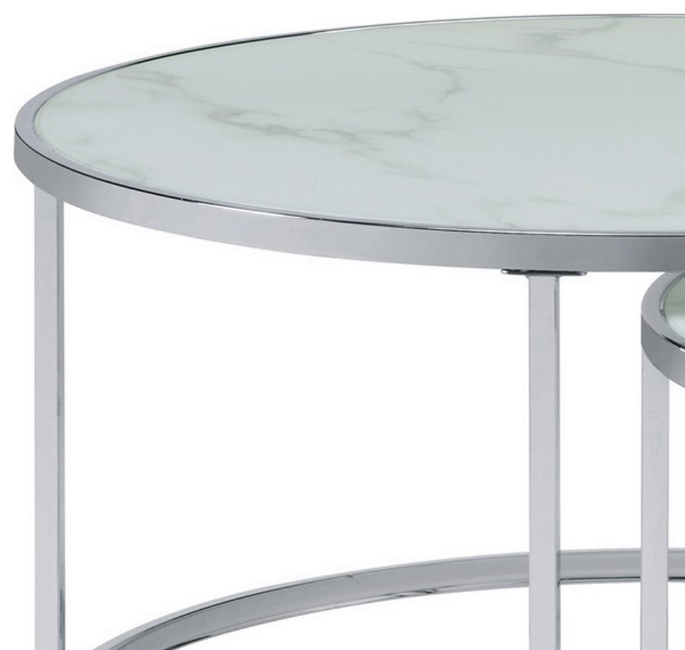 Benzara Marbled Glass Nesting Accent Tables  Round Top  Metal  2 Piece Set   Contemporary   Coffee Table Sets   by Uber Bazaar  Houzz