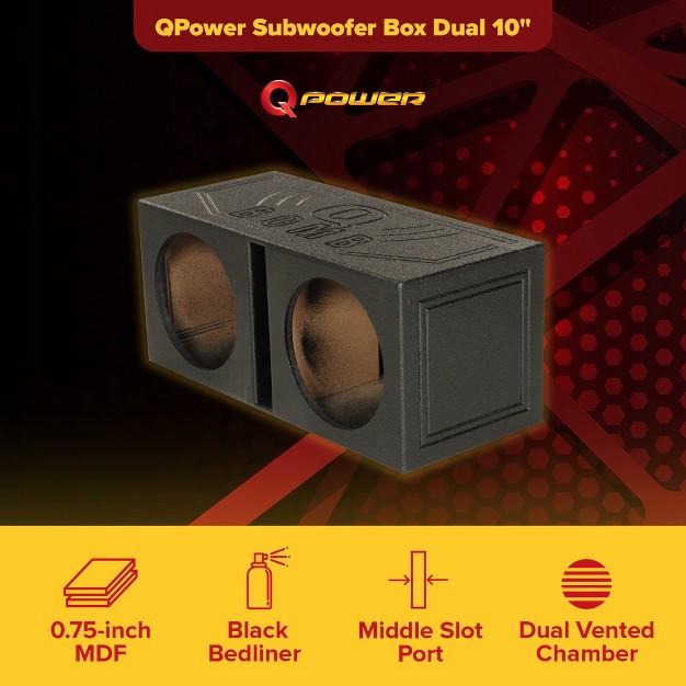 Q Power Qbomb10v Dual 10 Inch Vented Port Subwoofer Sub Box W Bedliner Spray