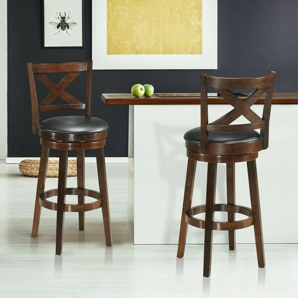 Costway Set of 2 Swivel Stool 29'' Bar Height X-Back Upholstered