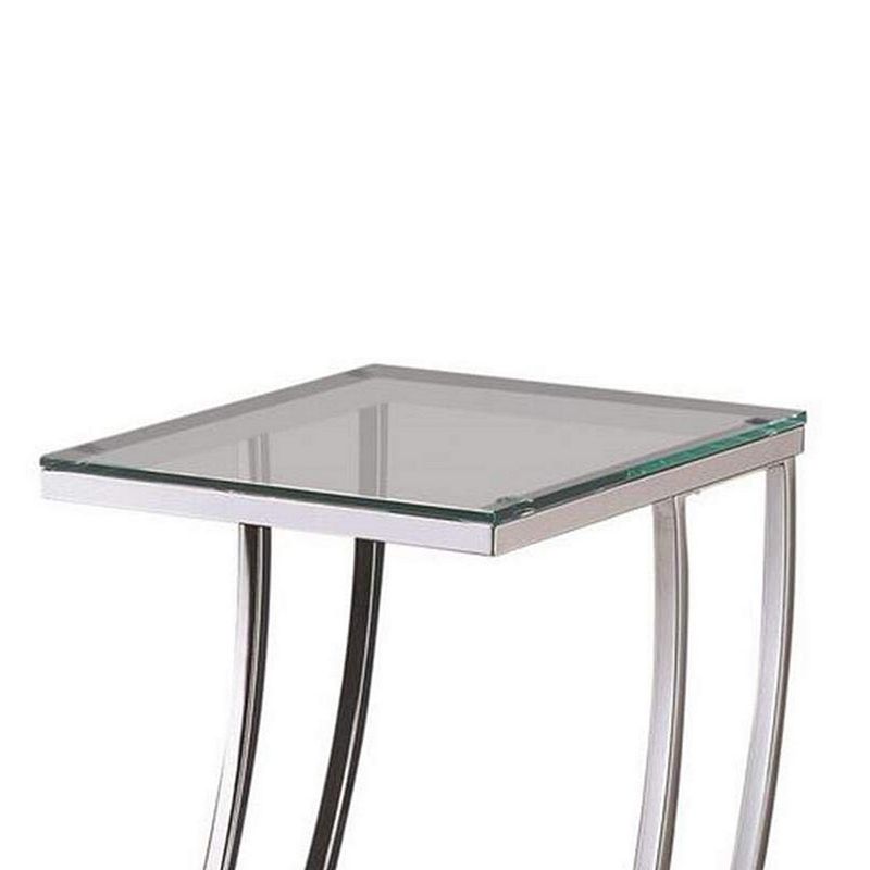 Contemporary Metal Accent Table With Glass Top， Clear And Silver