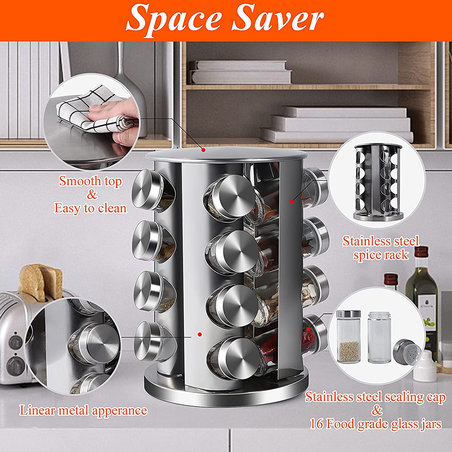 Rotating spice rack with 16 jars