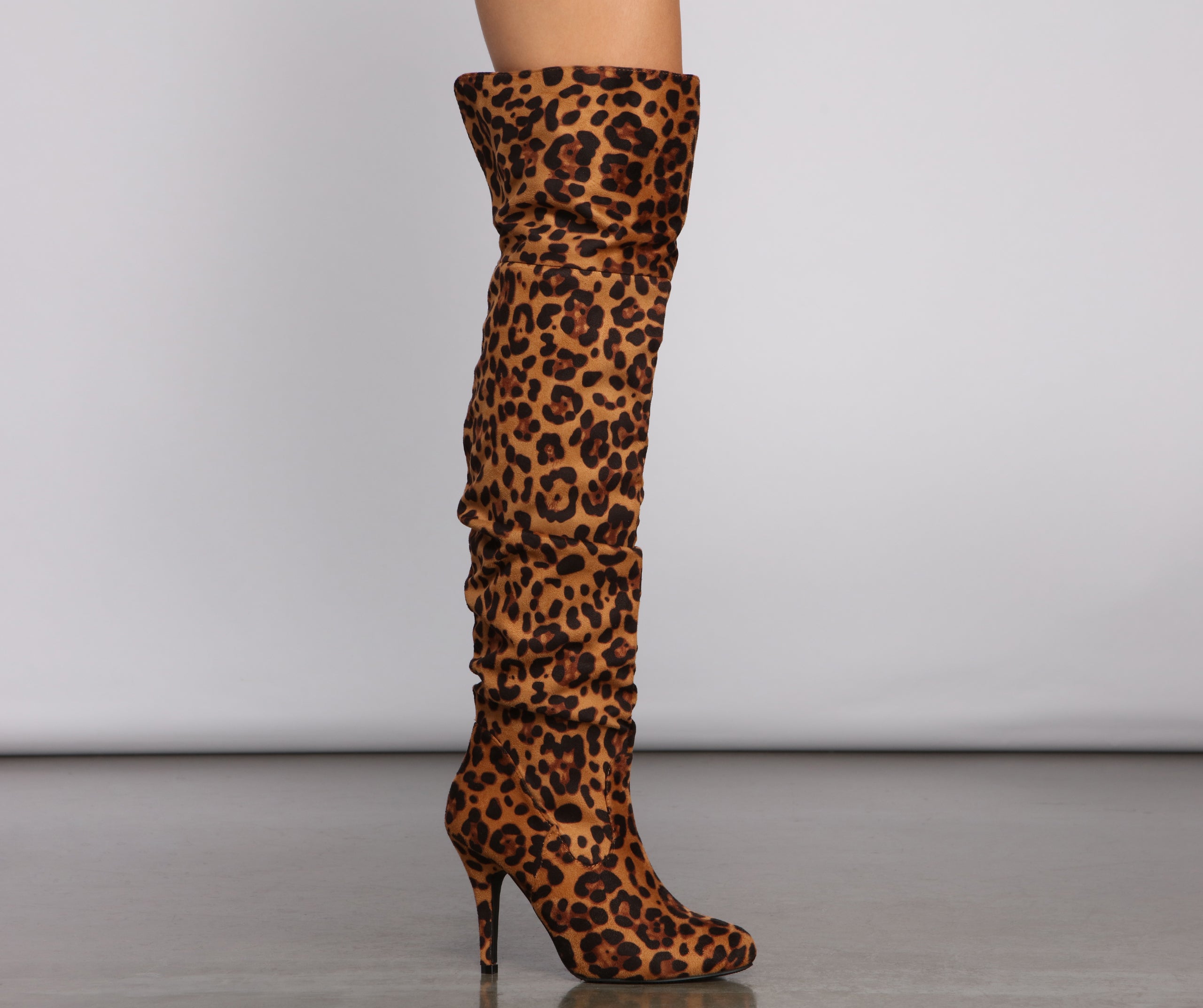 Over the Knee Faux Suede Leopard Print